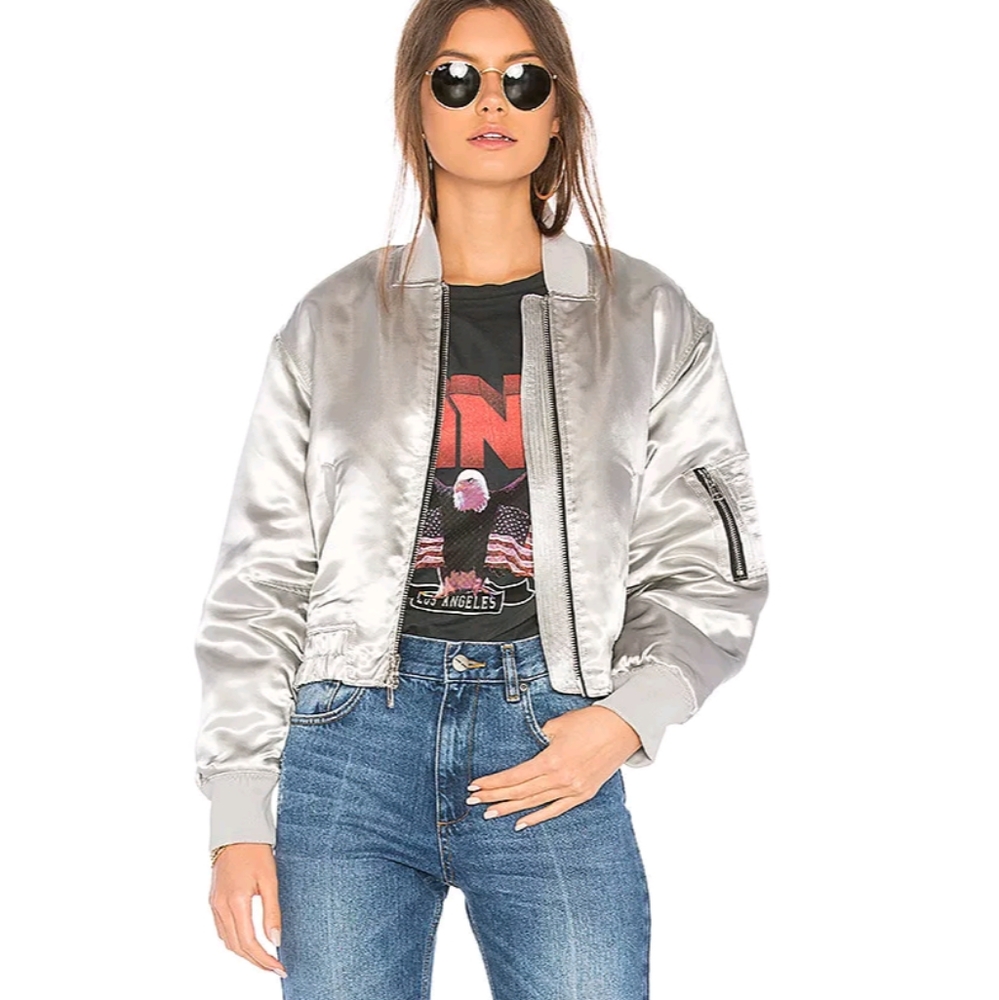 ELIZABETH AND JAMES Y2K SHINY METALLIC VIBE BOMBER JACKET S